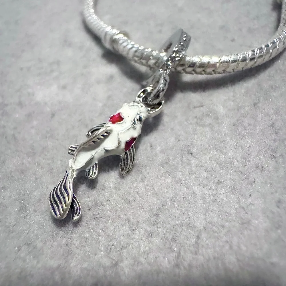 Silver Tone‎ White Koi Fish Dangle Charm fits Pandora